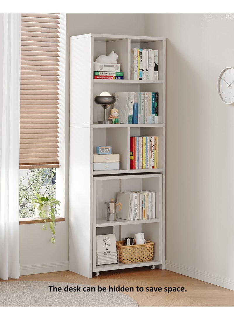 YY-Recheer Corner Desk with Bookshelf, L-Shaped Computer Desk with Storage Shelves, Hidden Desktop Bookshelf for Home Office Workstation - Image 2